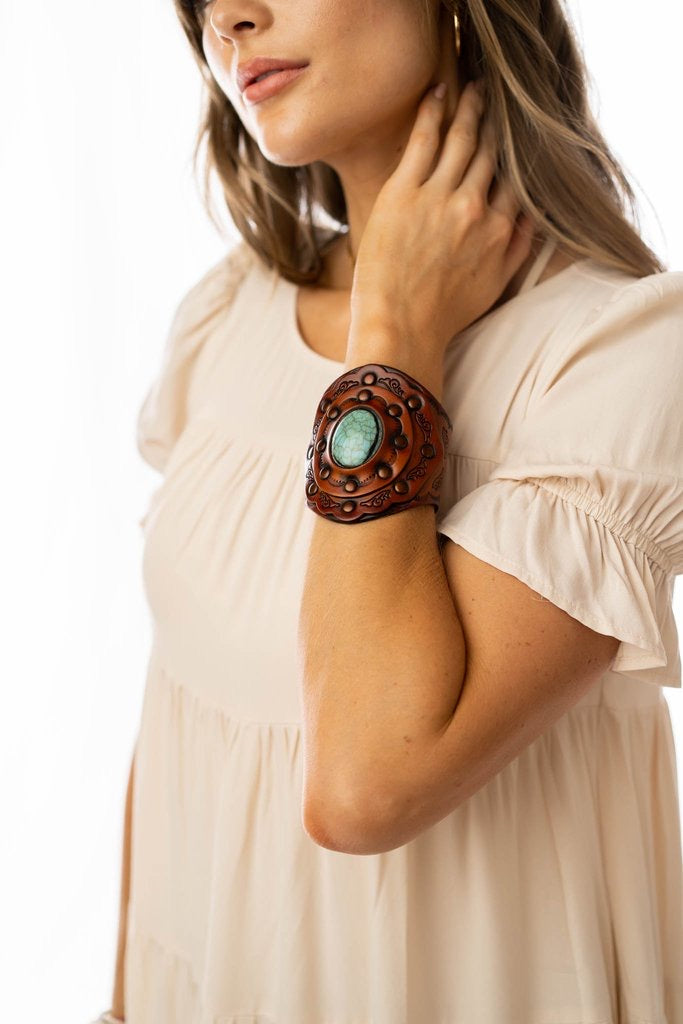 Leather Cuff with turquoise stone