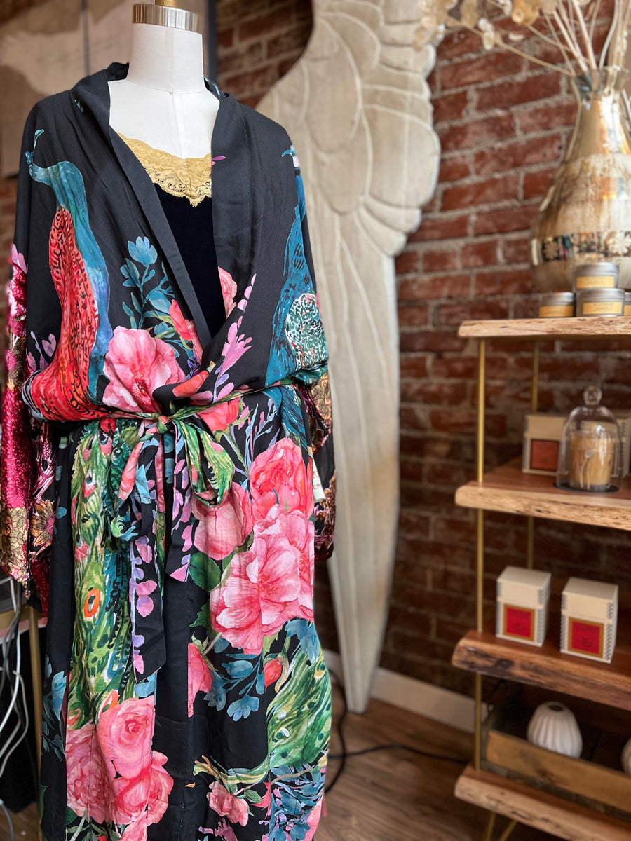 Gorgeous Peacock Kimono in Black