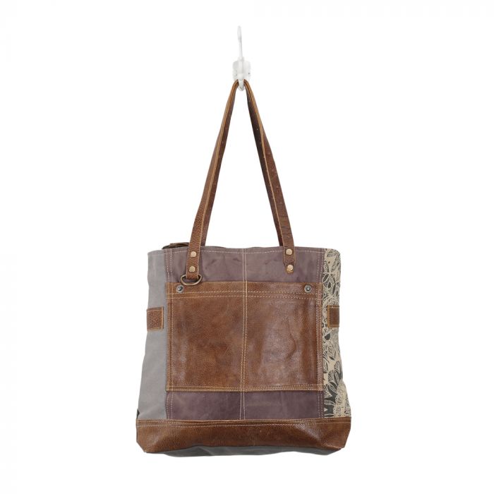 Side Floral Print Canvas Tote Bag