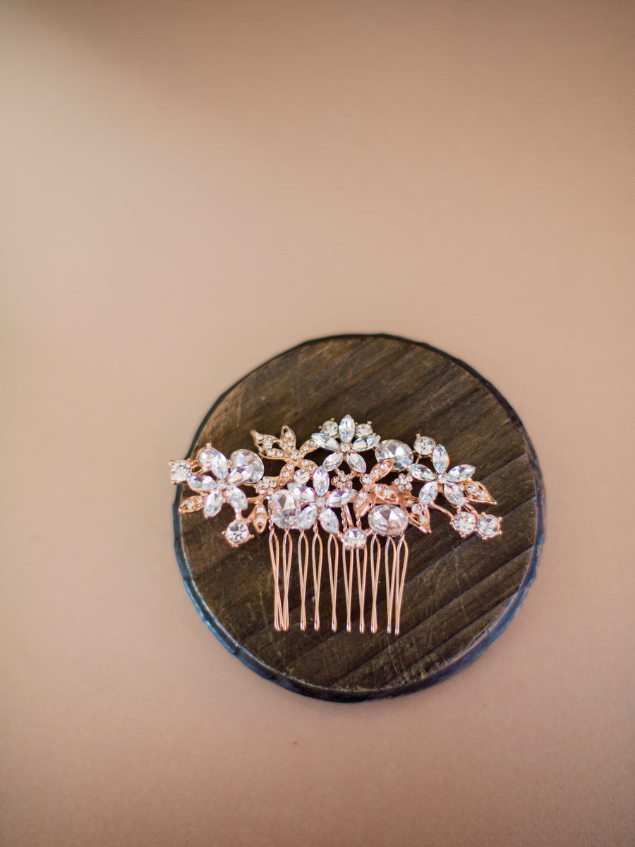 Rose Gold Rhinestone Bridal Comb